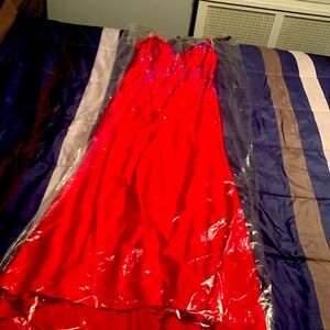 red, sequin gown